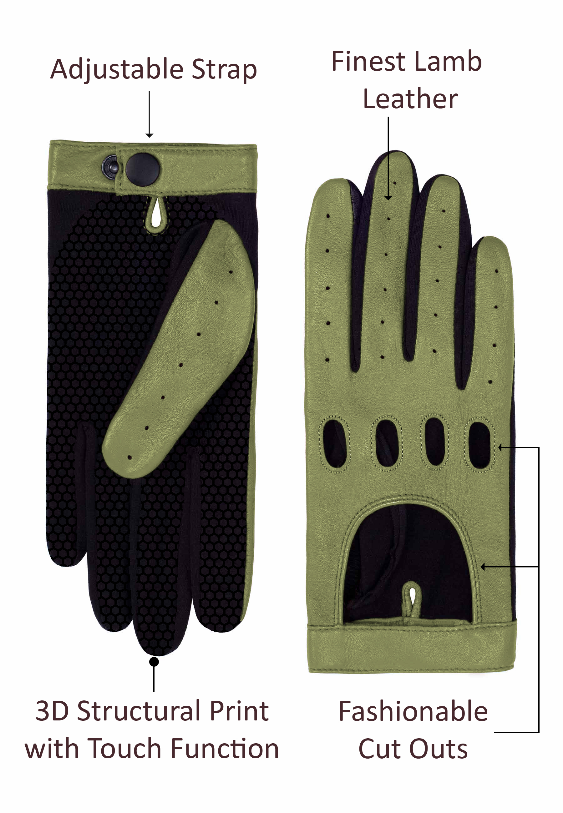 Kessler Mia Drivers Glove Lederhandschuh Damen matcha Leder